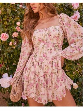 Vici Pink Floral Puff-Sleeve Romper